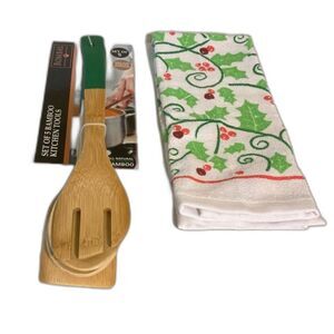 Bamboo Wooden Kitchen Tools Green Dipped by Bombay with Kitchen Towel Gift Set